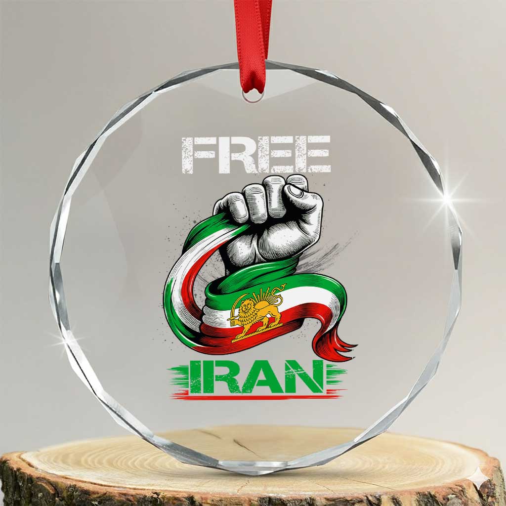 Free Iran Crystal Glass Ornament Iran Lion Sun Flag Fist TS10 Transparent Glass 3'' Circle Print Your Wear