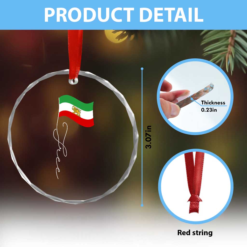 Free Iran Crystal Glass Ornament Patriotic Iranian Lion and Sun Flag TS11 Print Your Wear