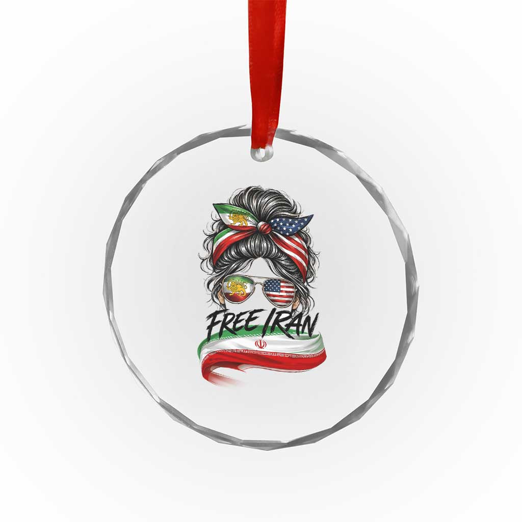 Free Iran Crystal Glass Ornament Persian American Pride Lion Sun Flag Messy Bun TS10 Print Your Wear