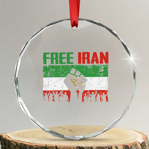 Free Iran Flag Crystal Glass Ornament Support Iranian Freedom No War TS14 Transparent Glass 3'' Circle Print Your Wear