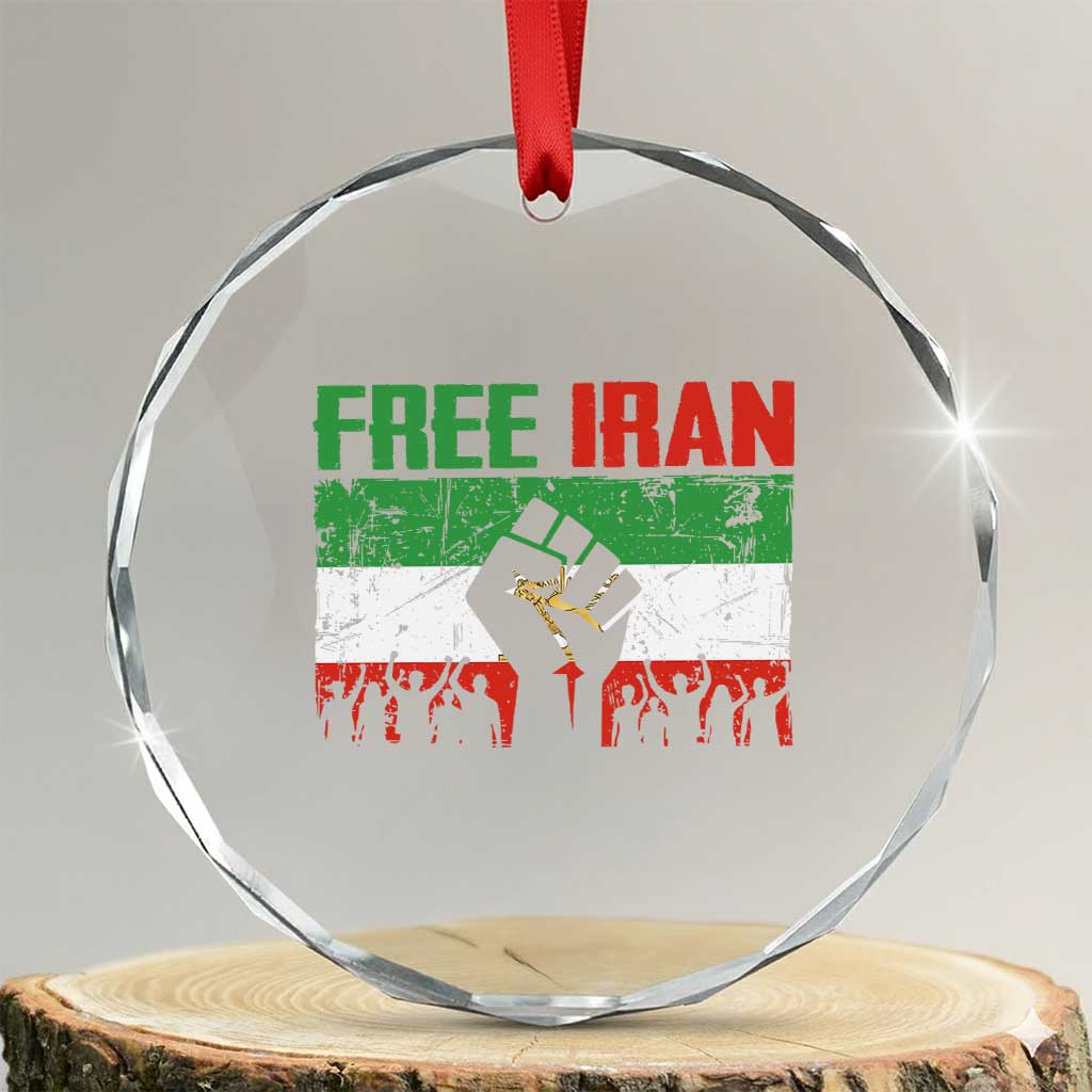 Free Iran Flag Crystal Glass Ornament Support Iranian Freedom No War TS14 Transparent Glass 3'' Circle Print Your Wear