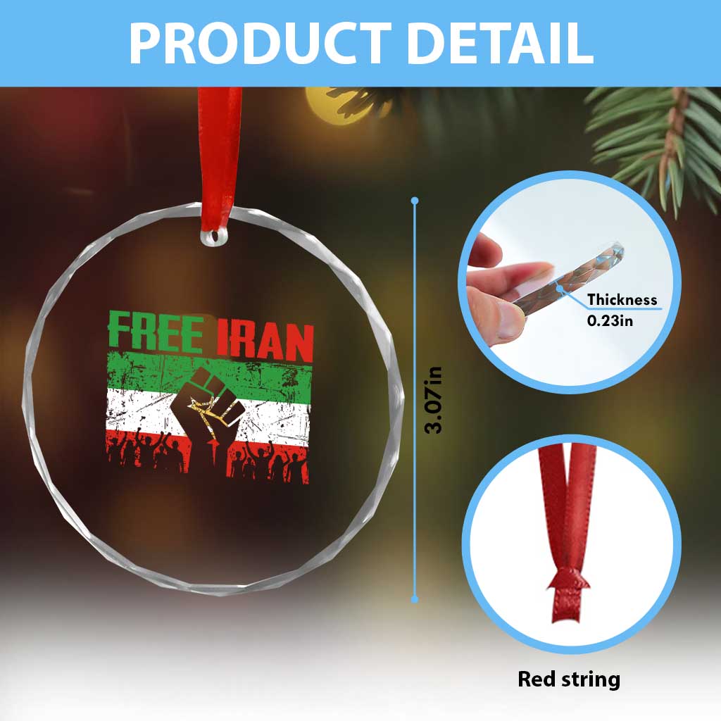 Free Iran Flag Crystal Glass Ornament Support Iranian Freedom No War TS14 Print Your Wear
