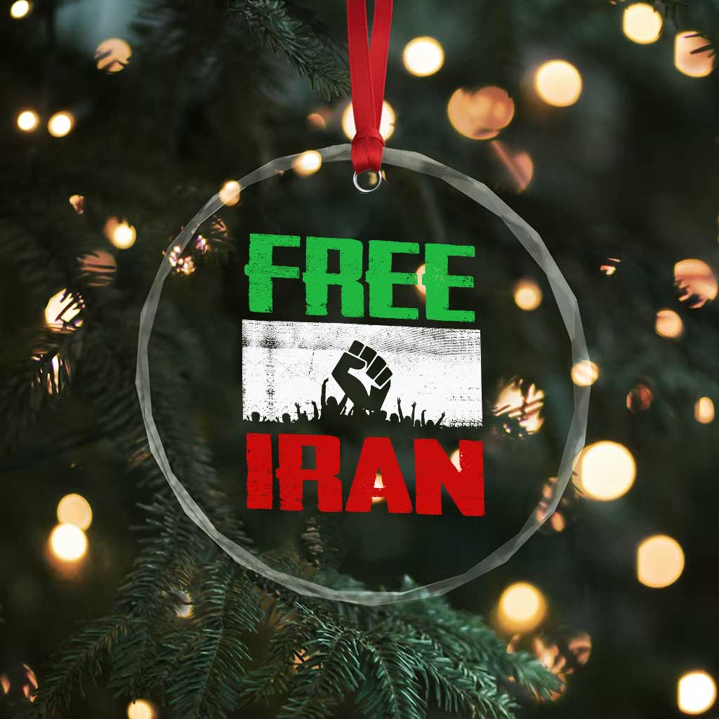 Free Iran Freedom Protest Crystal Glass Ornament Iranian Flag Raised Fist and Crowd Revolution TS02 Print Your Wear