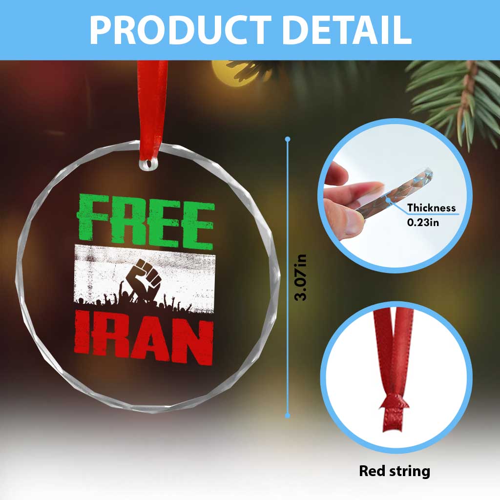 Free Iran Freedom Protest Crystal Glass Ornament Iranian Flag Raised Fist and Crowd Revolution TS02 Print Your Wear