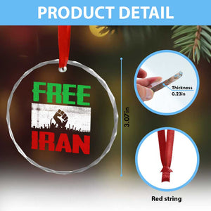 Free Iran Freedom Protest Crystal Glass Ornament Iranian Flag Raised Fist and Crowd Revolution TS02 Print Your Wear