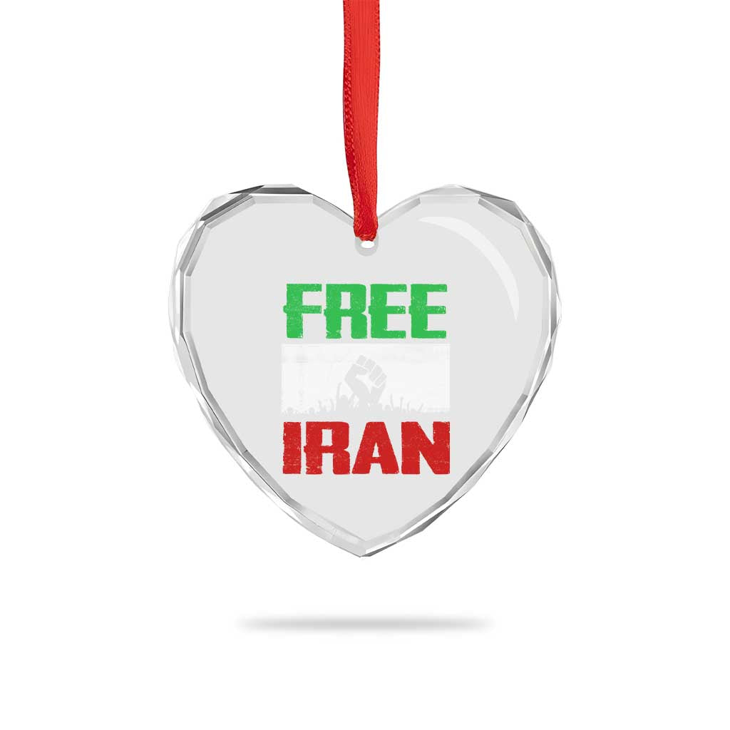 Free Iran Freedom Protest Heart Crystal Glass Ornament Iranian Flag Raised Fist and Crowd Revolution TS02 Print Your Wear