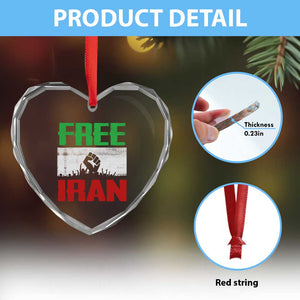 Free Iran Freedom Protest Heart Crystal Glass Ornament Iranian Flag Raised Fist and Crowd Revolution TS02 Print Your Wear