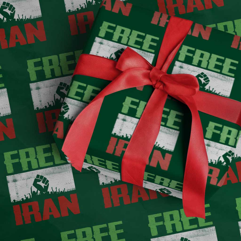 Free Iran Freedom Protest Wrapping Paper Roll Iranian Flag Raised Fist and Crowd Revolution TS02 Green Print Your Wear