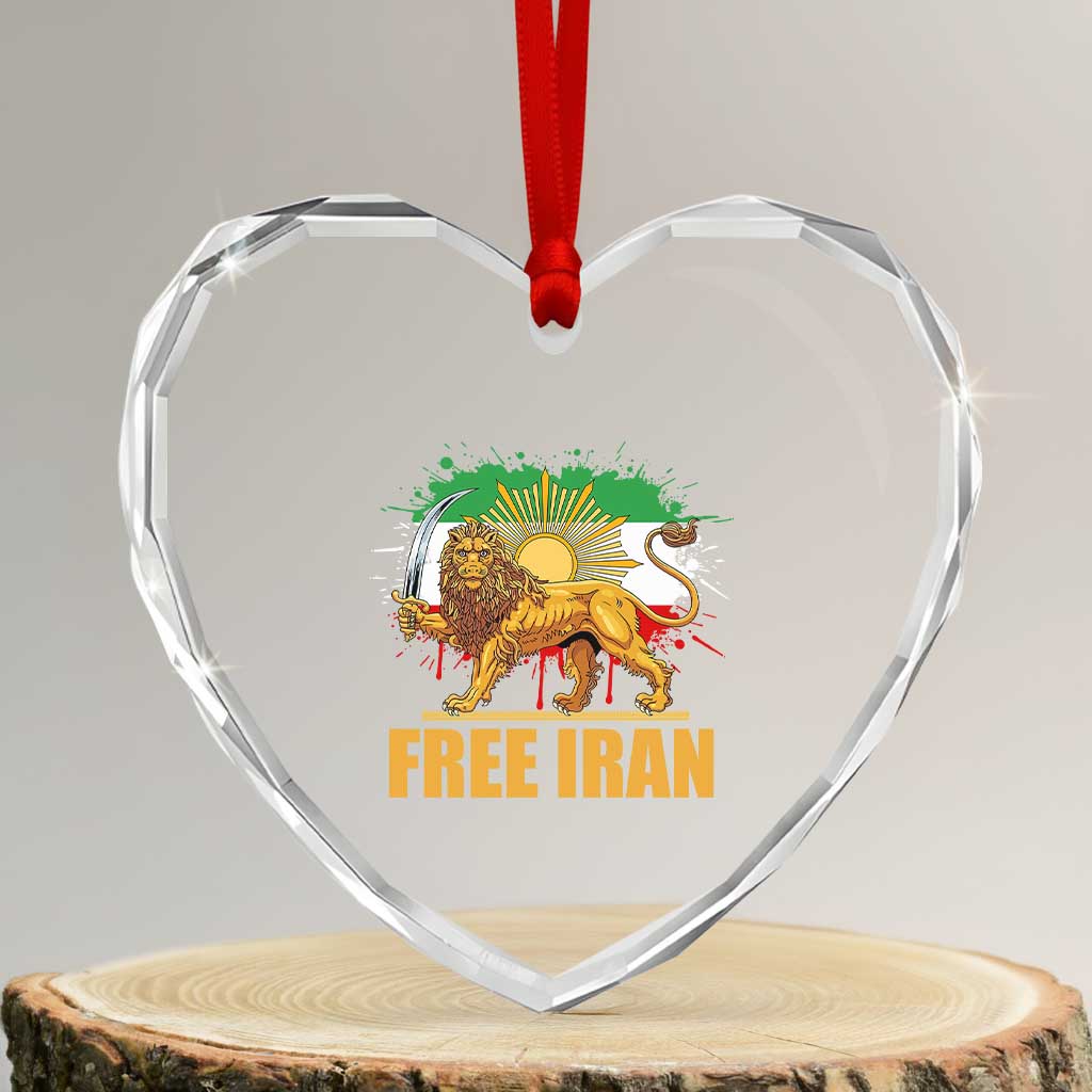Free Iran Heart Crystal Glass Ornament Iran Flag Lion And Sun Persian Pride Iranian Protests TS11 Transparent Glass 3'' Heart Print Your Wear