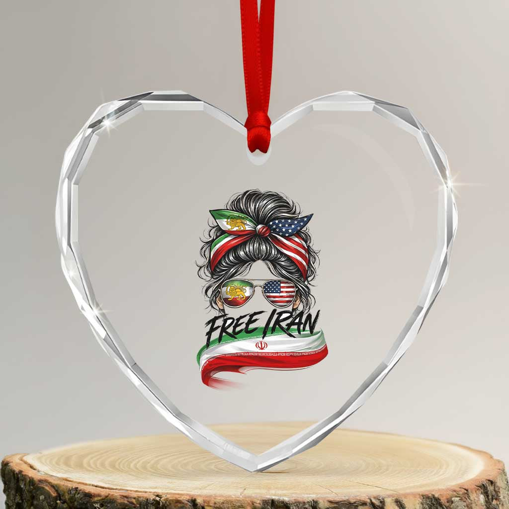 Free Iran Heart Crystal Glass Ornament Persian American Pride Lion Sun Flag Messy Bun TS10 Transparent Glass 3'' Heart Print Your Wear