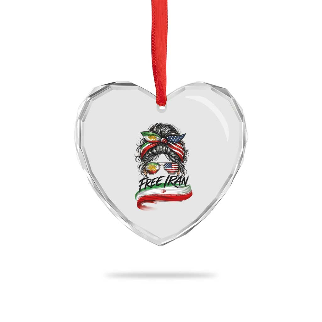 Free Iran Heart Crystal Glass Ornament Persian American Pride Lion Sun Flag Messy Bun TS10 Print Your Wear
