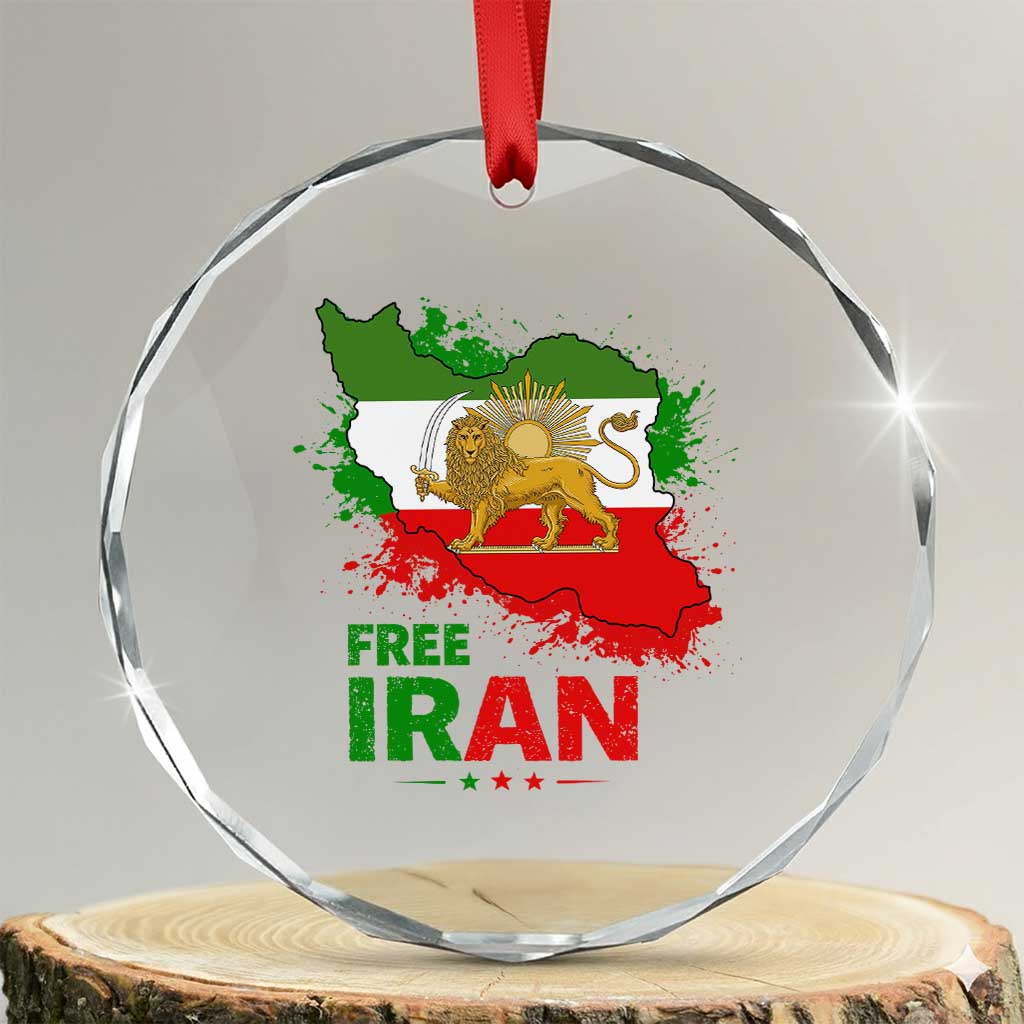 Free Iran Lion And Sun Map Graphic Crystal Glass Ornament Persian Heritage Freedom Support TS02 Transparent Glass 3'' Circle Print Your Wear