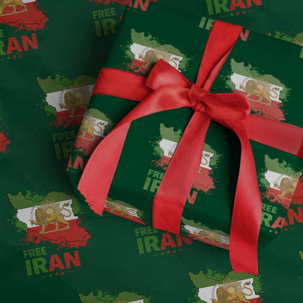 Free Iran Lion And Sun Map Graphic Wrapping Paper Roll Persian Heritage Freedom Support TS02 Green Print Your Wear