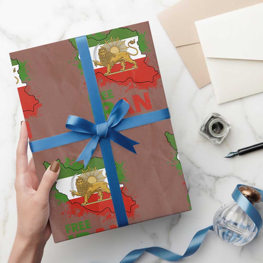 Free Iran Lion And Sun Map Graphic Wrapping Paper Roll Persian Heritage Freedom Support TS02 Mocha Print Your Wear