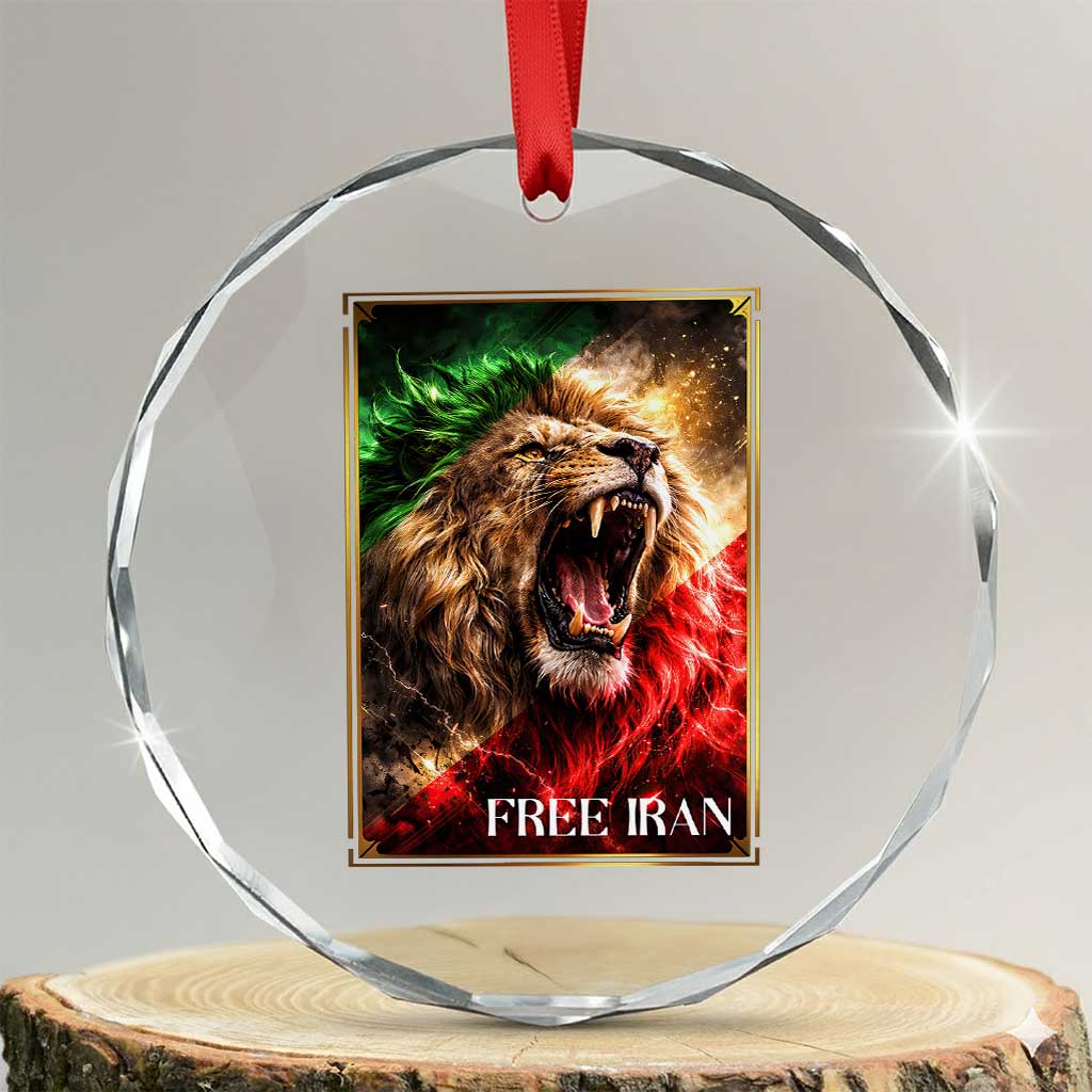 Free Iran Lion Crystal Glass Ornament Freedom Resistance Solidarity Movement Gift TS12 Transparent Glass 3'' Circle Print Your Wear