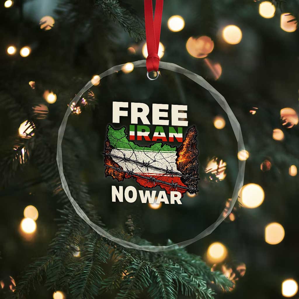 Free Iran No War Protest Graphic Crystal Glass Ornament Barbed Wire Freedom Human Rights Solidarity TS02 Print Your Wear