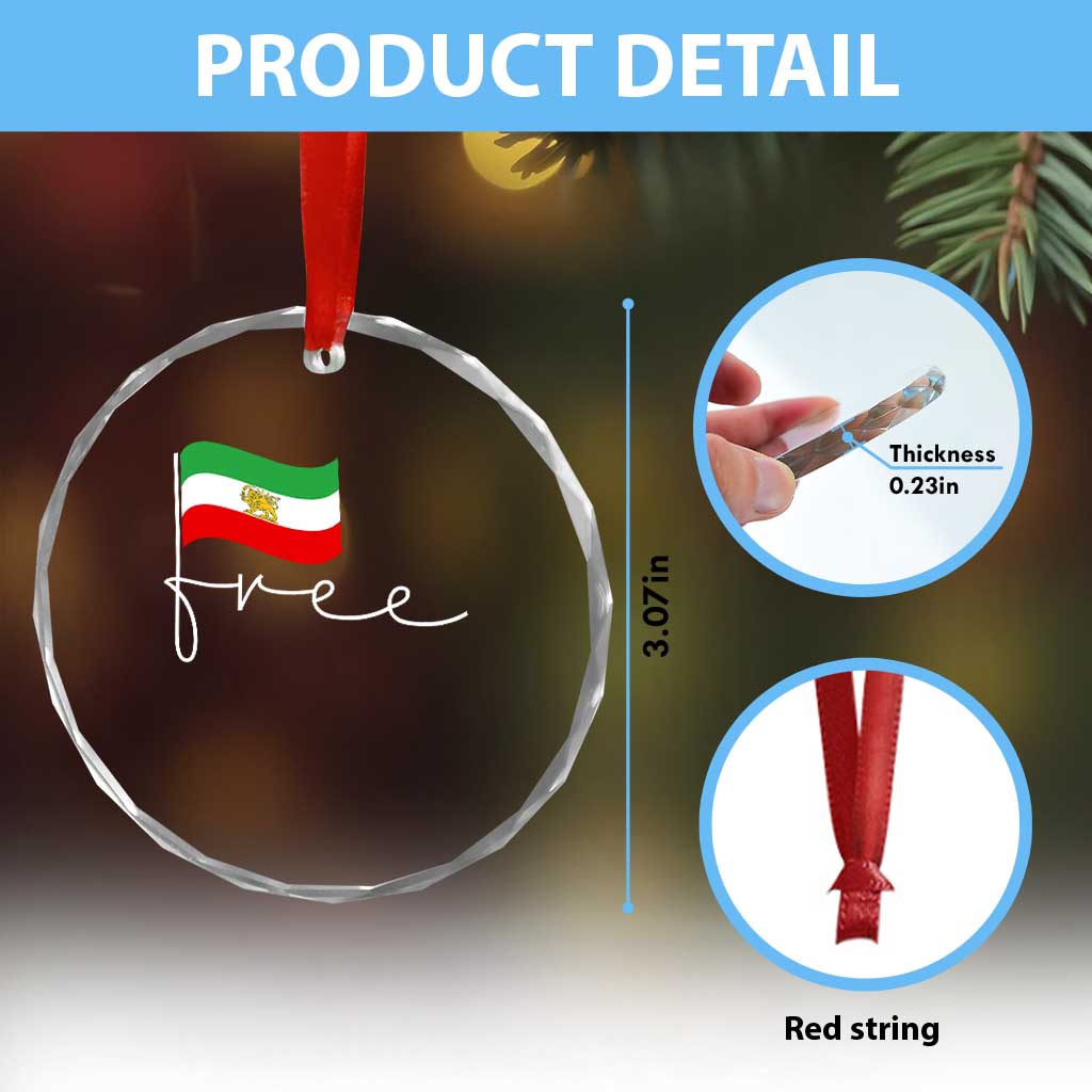 Free Iran Persian Flag Crystal Glass Ornament Iranian Freedom Supporters Revolution TS02 Print Your Wear