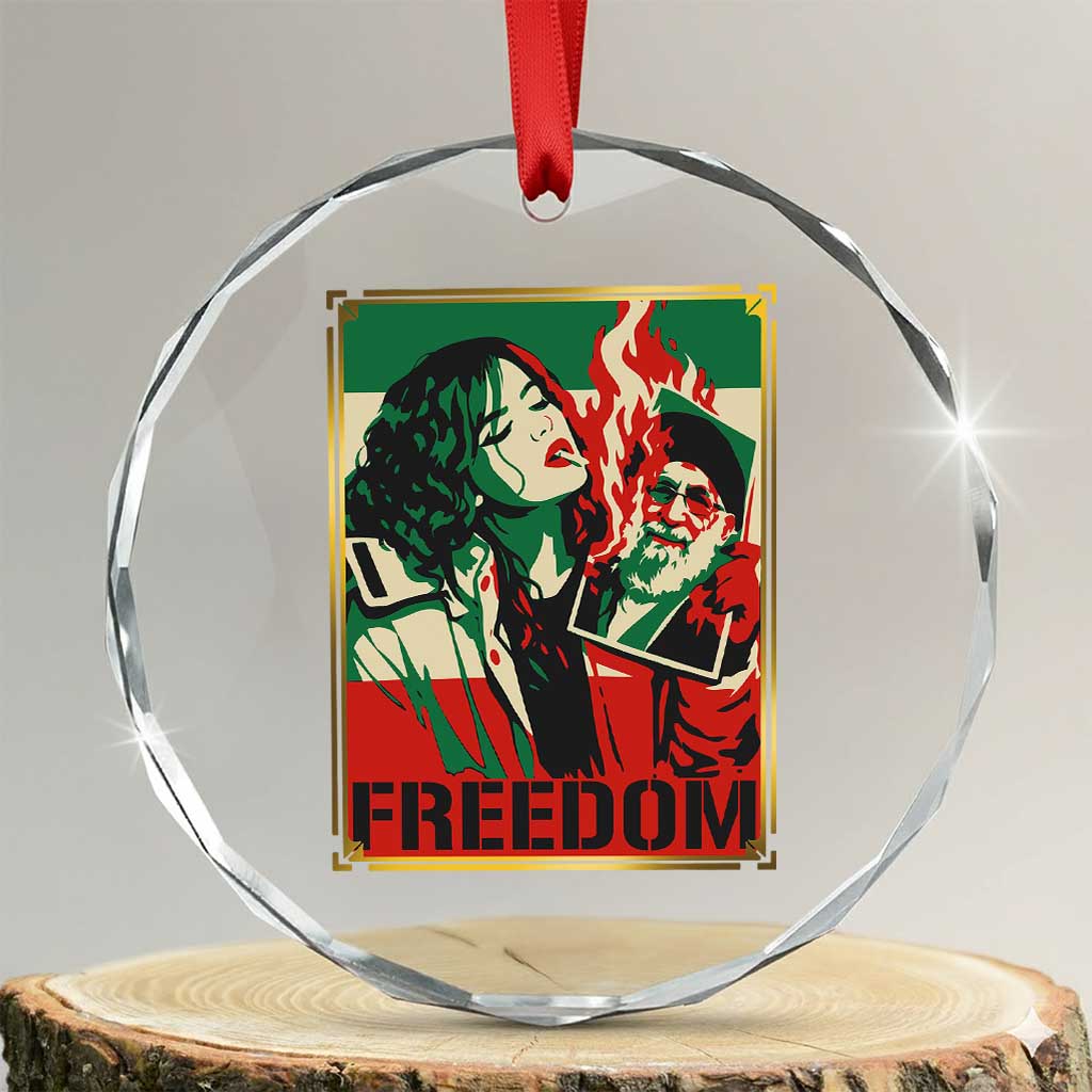 Free Iran Protest Crystal Glass Ornament Support Women Life Freedom Statement TS11 Transparent Glass 3'' Circle Print Your Wear