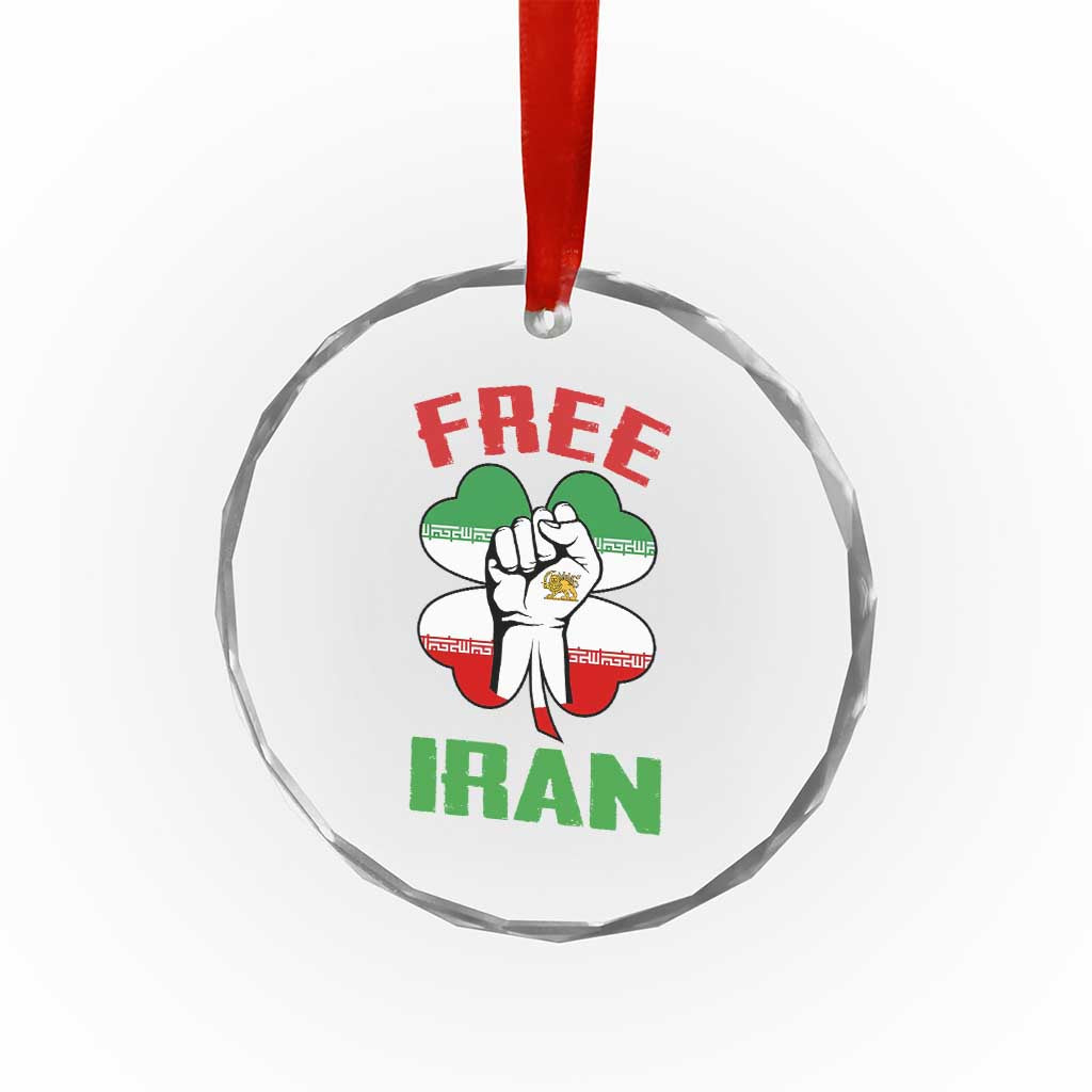 Free Iran Raised Fist and Persian Flag Clover Crystal Glass Ornament Lion and Sun Freedom Fighter Iranian Revolution TS02 Print Your Wear