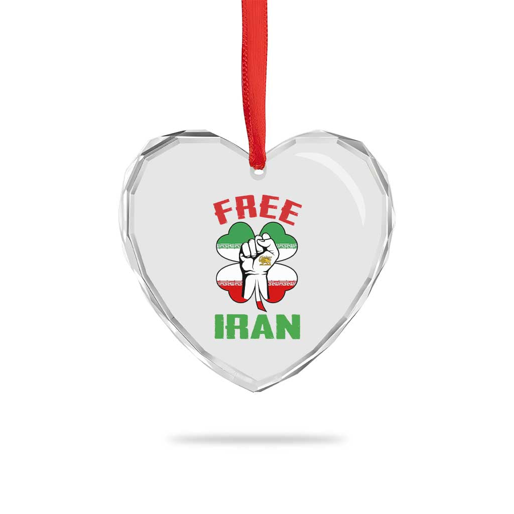 Free Iran Raised Fist and Persian Flag Clover Heart Crystal Glass Ornament Lion and Sun Freedom Fighter Iranian Revolution TS02 Print Your Wear