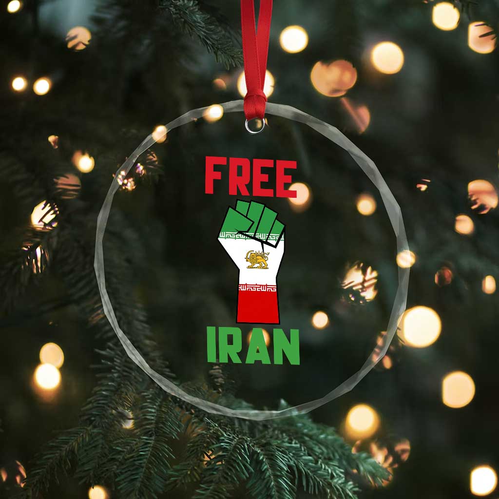 Free Iran Raised Fist Crystal Glass Ornament Persian Flag Lion and Sun Emblem Iranian Revolution TS02 Print Your Wear