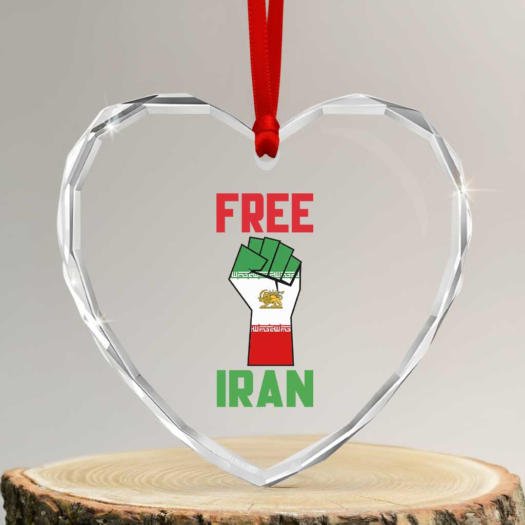 Free Iran Raised Fist Heart Crystal Glass Ornament Persian Flag Lion and Sun Emblem Iranian Revolution TS02 Transparent Glass 3'' Heart Print Your Wear