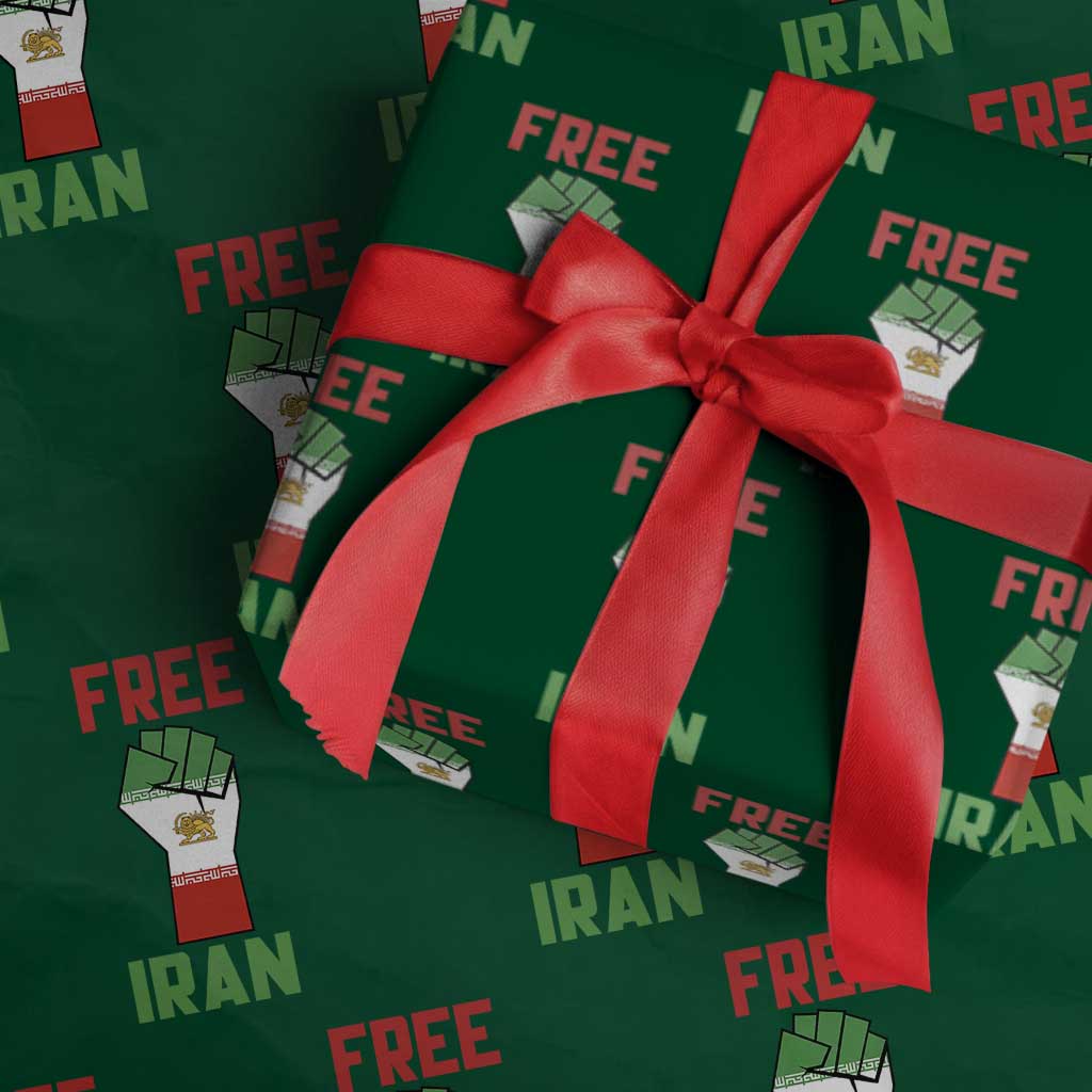 Free Iran Raised Fist Wrapping Paper Roll Persian Flag Lion and Sun Emblem Iranian Revolution TS02 Green Print Your Wear