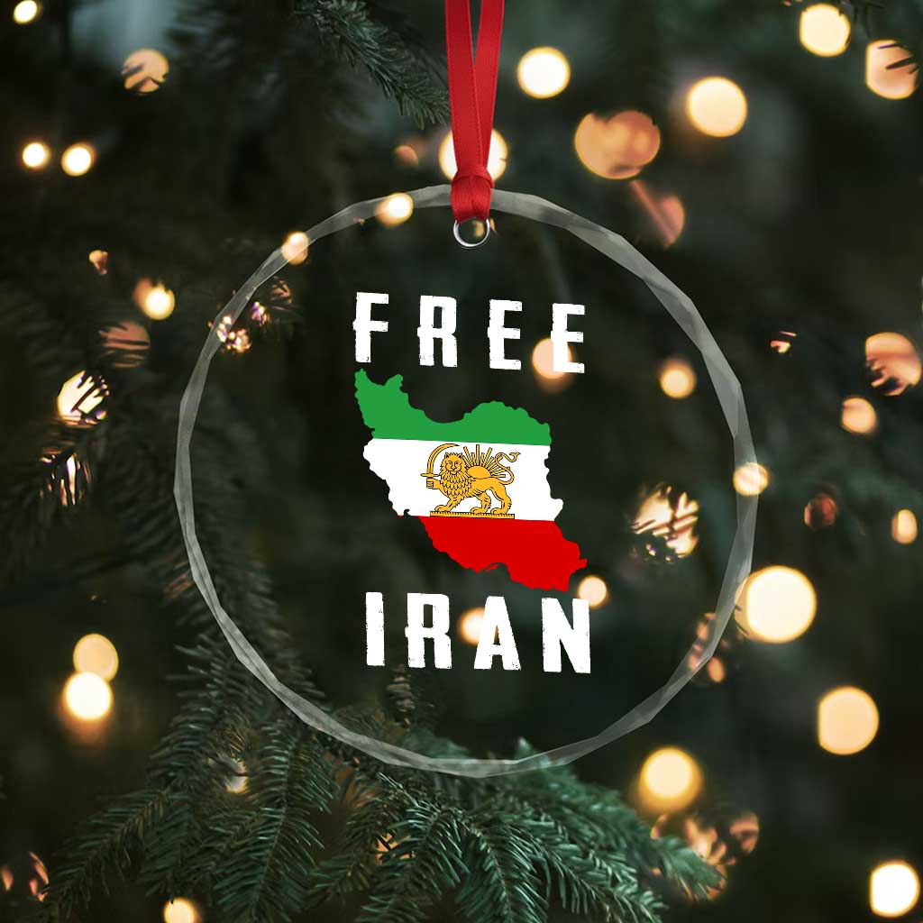 Free Iran Revolution 2026 Crystal Glass Ornament Sun and Lion Flag Iranian Freedom Justice TS02 Print Your Wear