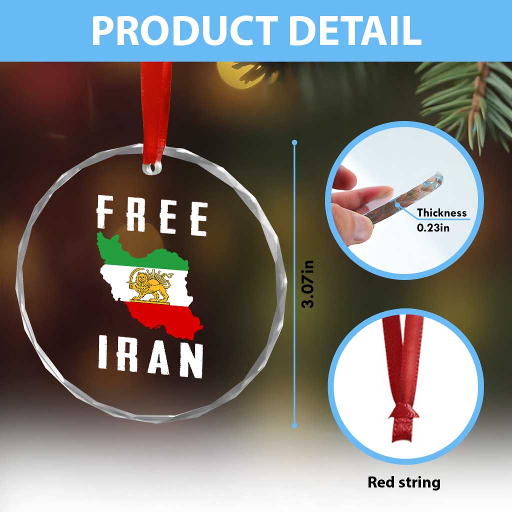 Free Iran Revolution 2026 Crystal Glass Ornament Sun and Lion Flag Iranian Freedom Justice TS02 Print Your Wear