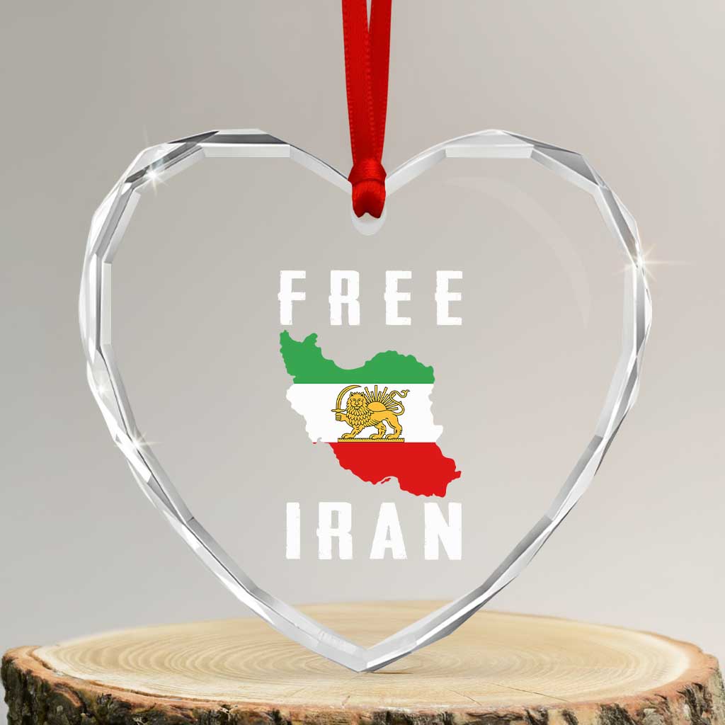 Free Iran Revolution 2026 Heart Crystal Glass Ornament Sun and Lion Flag Iranian Freedom Justice TS02 Transparent Glass 3'' Heart Print Your Wear