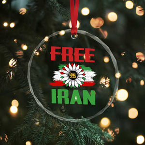 Free Iran Sunflower Crystal Glass Ornament Persian Flag Lion and Su Iranian Revolution Freedom Supporters TS02 Print Your Wear