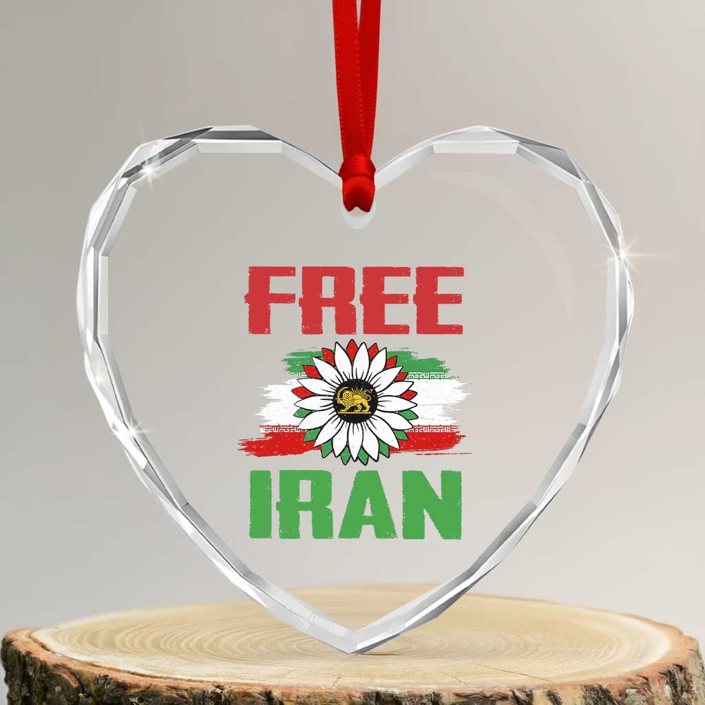 Free Iran Sunflower Heart Crystal Glass Ornament Persian Flag Lion and Su Iranian Revolution Freedom Supporters TS02 Transparent Glass 3'' Heart Print Your Wear