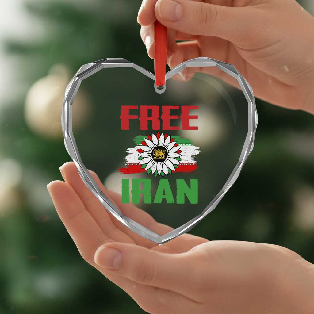 Free Iran Sunflower Heart Crystal Glass Ornament Persian Flag Lion and Su Iranian Revolution Freedom Supporters TS02 Print Your Wear