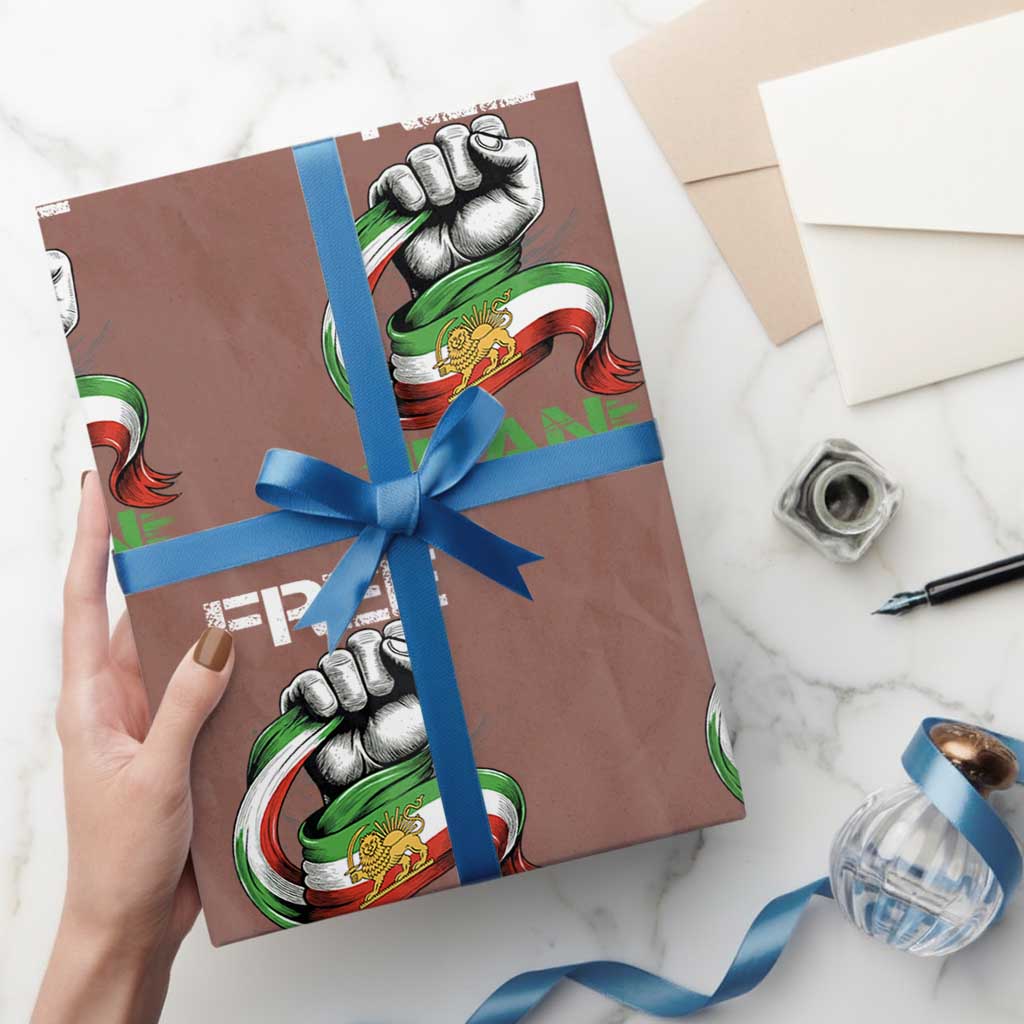 Free Iran Wrapping Paper Roll Iran Lion Sun Flag Fist TS10 Mocha Print Your Wear