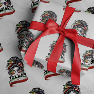 Free Iran Wrapping Paper Roll Persian American Pride Lion Sun Flag Messy Bun TS10 White Print Your Wear