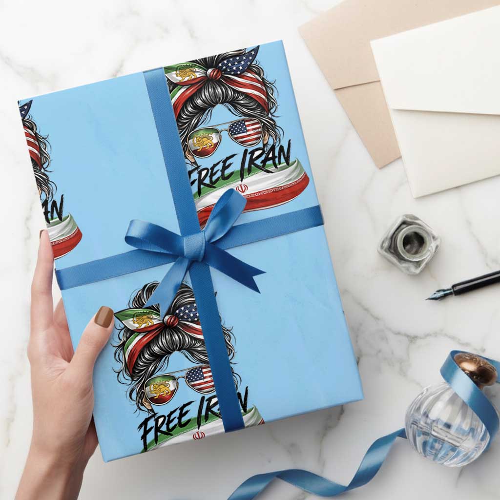 Free Iran Wrapping Paper Roll Persian American Pride Lion Sun Flag Messy Bun TS10 Light Blue Print Your Wear