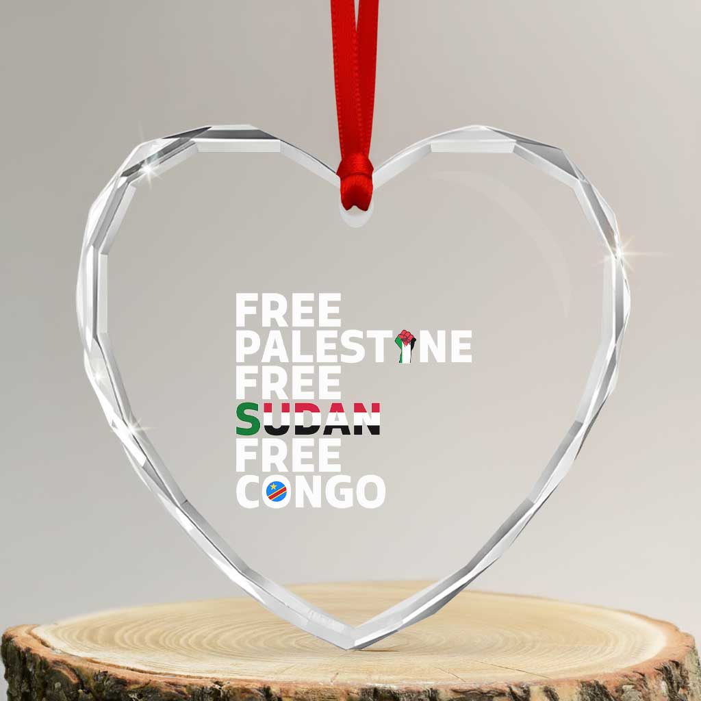 Free Palestine Sudan Congo Heart Crystal Glass Ornament Human Rights Activist Justice and Solidarity TS02 Transparent Glass 3'' Heart Print Your Wear