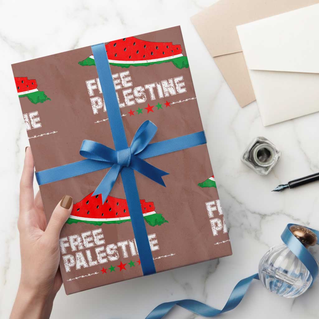 Free Palestine Wrapping Paper Roll Watermelon Map TS10 Mocha Print Your Wear