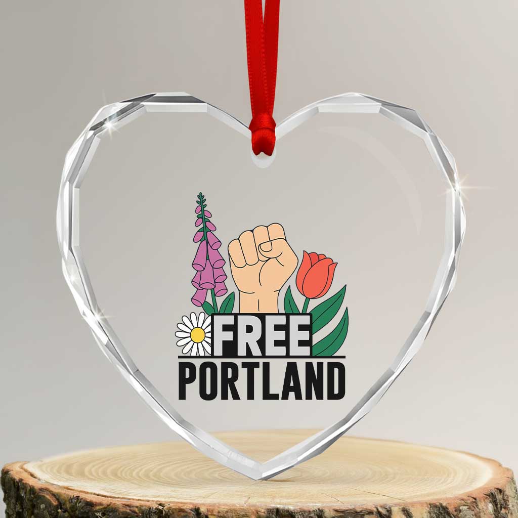 Free Portland Raised Fist Heart Crystal Glass Ornament Patriotic Oregon Freedom Floral Justice TS02 Transparent Glass 3'' Heart Print Your Wear