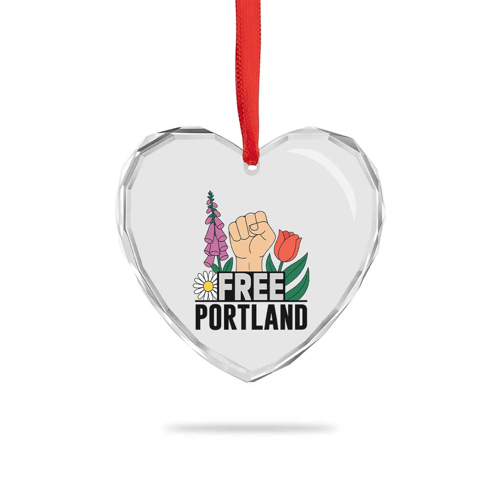 Free Portland Raised Fist Heart Crystal Glass Ornament Patriotic Oregon Freedom Floral Justice TS02 Print Your Wear
