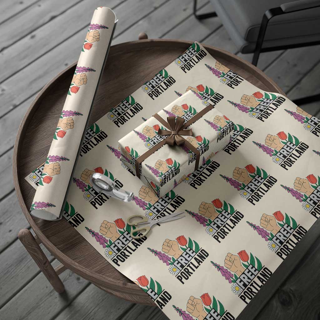 Free Portland Raised Fist Wrapping Paper Roll Patriotic Oregon Freedom Floral Justice TS02 Beige Print Your Wear