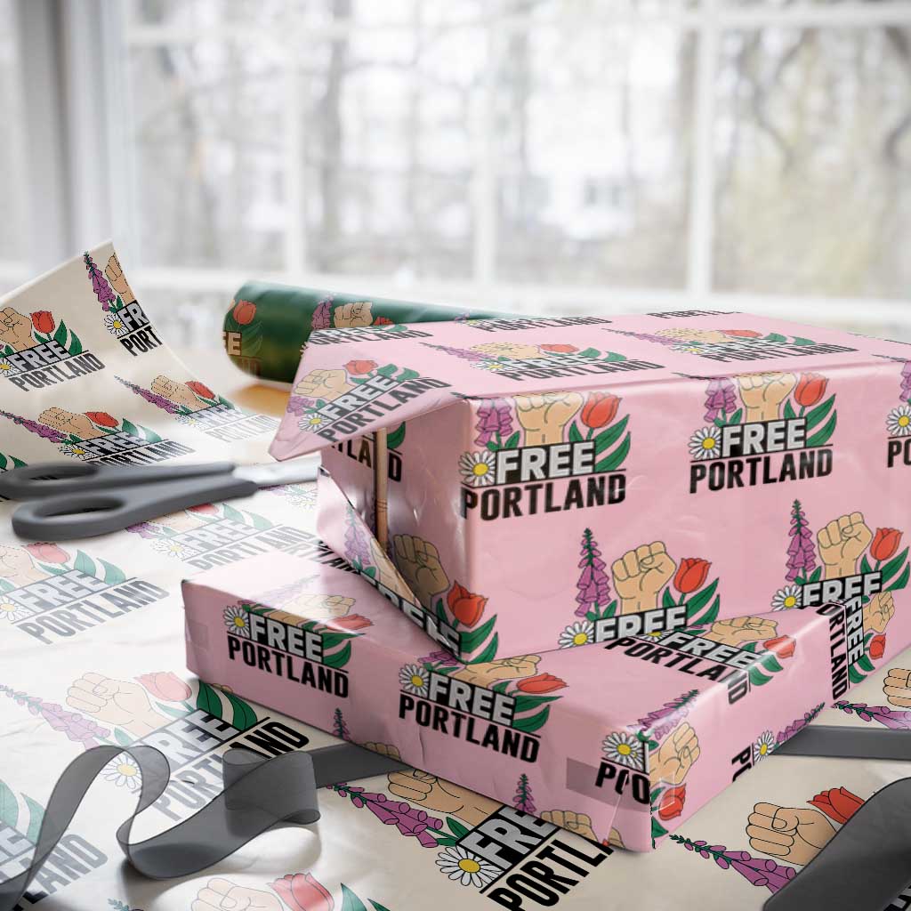 Free Portland Raised Fist Wrapping Paper Roll Patriotic Oregon Freedom Floral Justice TS02 Light Pink Print Your Wear