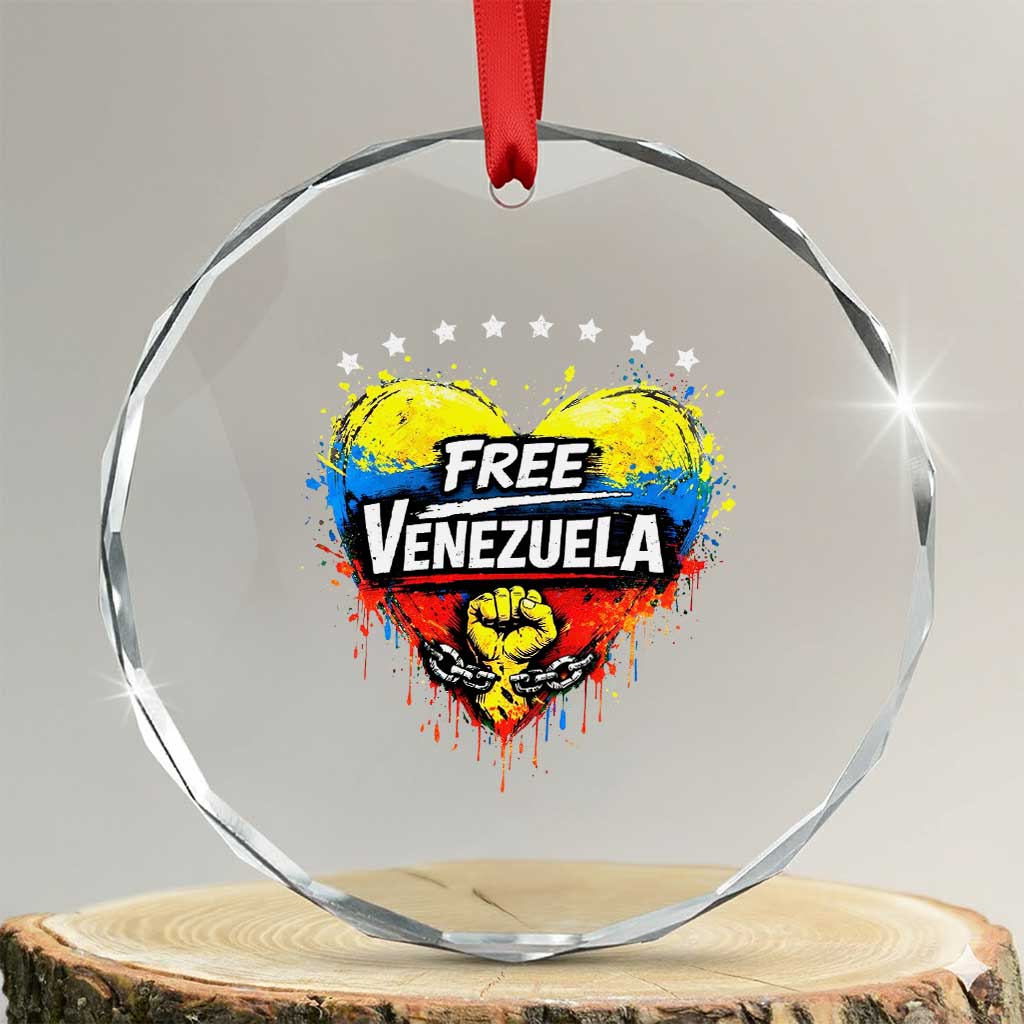 Free Venezuela Crystal Glass Ornament Freedom Venezuelan Flag Hand Fist Graphic TS11 Transparent Glass 3'' Circle Print Your Wear