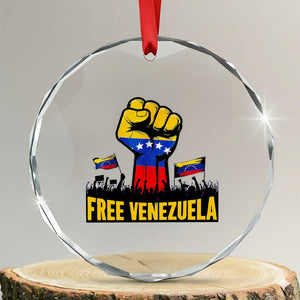 Free Venezuela Flag Crystal Glass Ornament Raised Fist Resistance for Liberation Supporters TS02 Transparent Glass 3'' Circle Print Your Wear