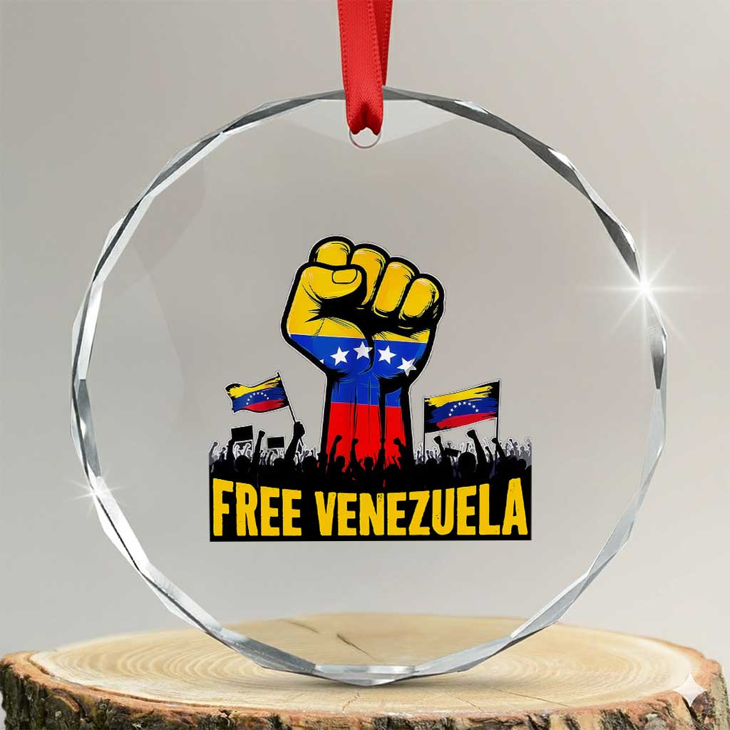 Free Venezuela Flag Crystal Glass Ornament Raised Fist Resistance for Liberation Supporters TS02 Transparent Glass 3'' Circle Print Your Wear