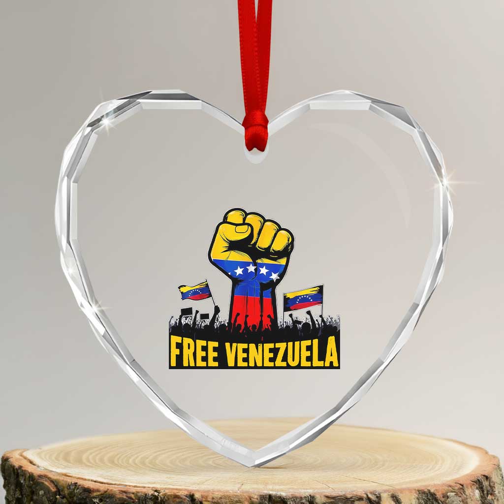 Free Venezuela Flag Heart Crystal Glass Ornament Raised Fist Resistance for Liberation Supporters TS02 Transparent Glass 3'' Heart Print Your Wear