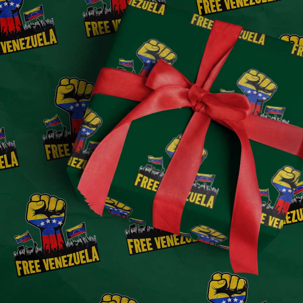 Free Venezuela Flag Wrapping Paper Roll Raised Fist Resistance for Liberation Supporters TS02 Green Print Your Wear