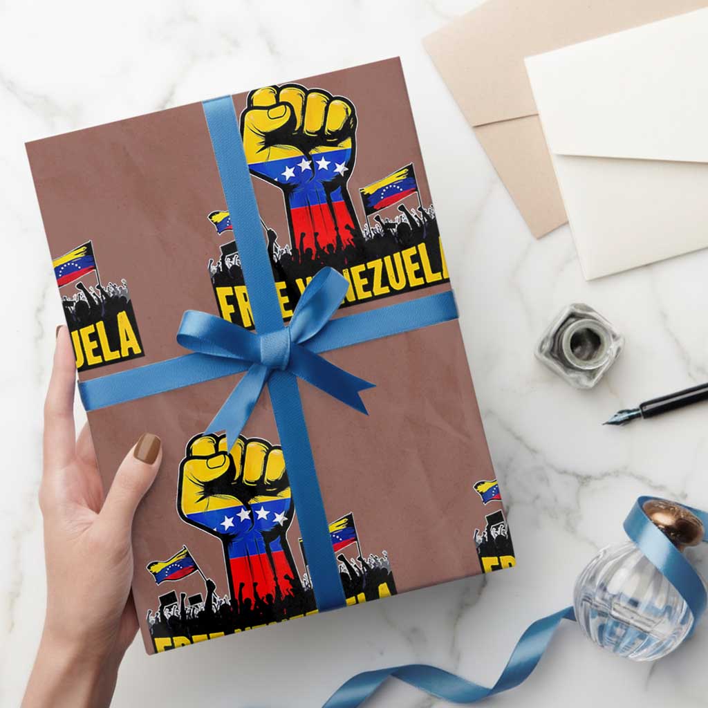 Free Venezuela Flag Wrapping Paper Roll Raised Fist Resistance for Liberation Supporters TS02 Mocha Print Your Wear