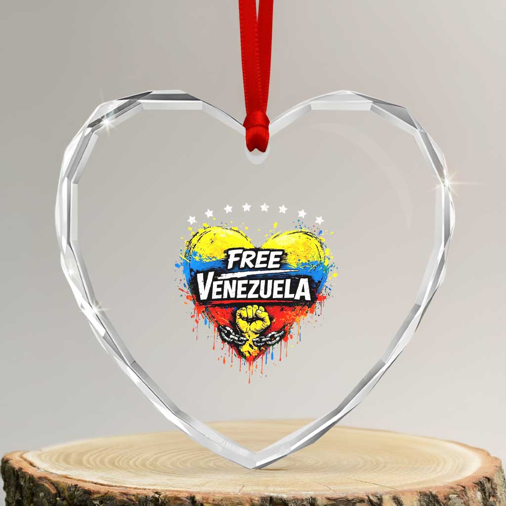 Free Venezuela Heart Crystal Glass Ornament Freedom Venezuelan Flag Hand Fist Graphic TS11 Transparent Glass 3'' Heart Print Your Wear