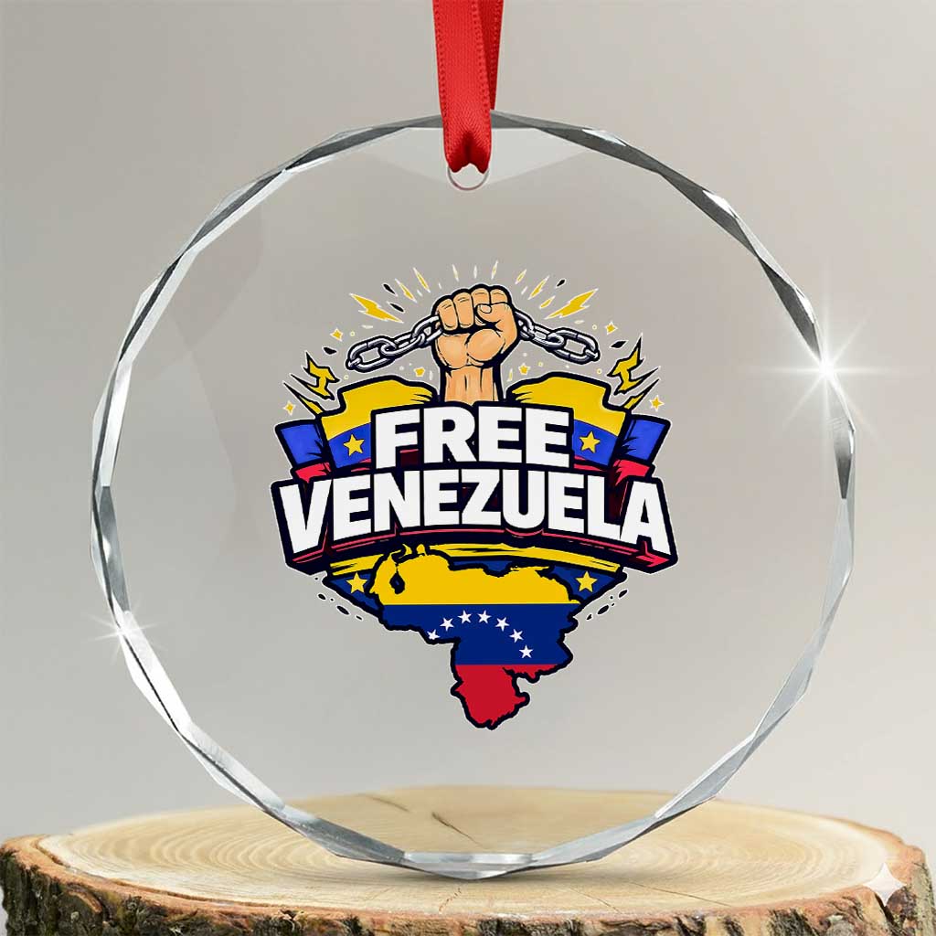 Free Venezuela Raised Fist Crystal Glass Ornament Libre Venezuelan Flag Map Liberation TS02 Transparent Glass 3'' Circle Print Your Wear